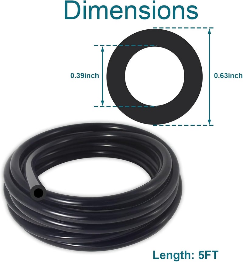 Gephynm Vacuum Hose Automotive, 5 FT 3/8 Inch ID Vacuum Line, 130PSI Max Pressure Vacuum Lines Automotive, Silicone Vacuum Line with 10PCS Clamps, Black - Image 2
